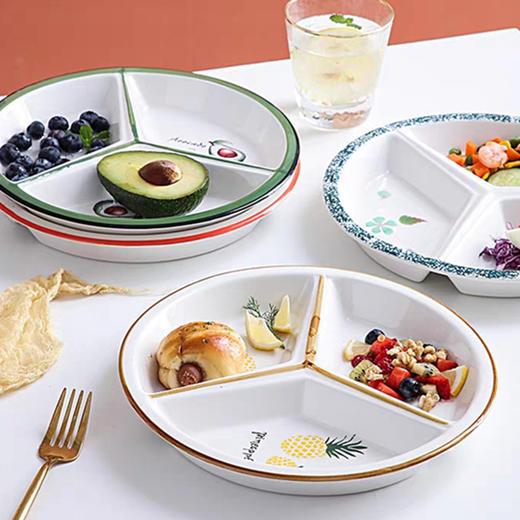 网红菠萝陶瓷分餐盘个性家用儿童分格早餐网红盘子日式餐具一人食-D仓 商品图3