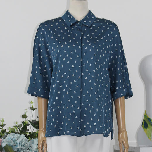 FOCALS福柯斯女装夏季新款休闲通勤桑蚕丝中长款印花衬衫F2YBS232 商品图2