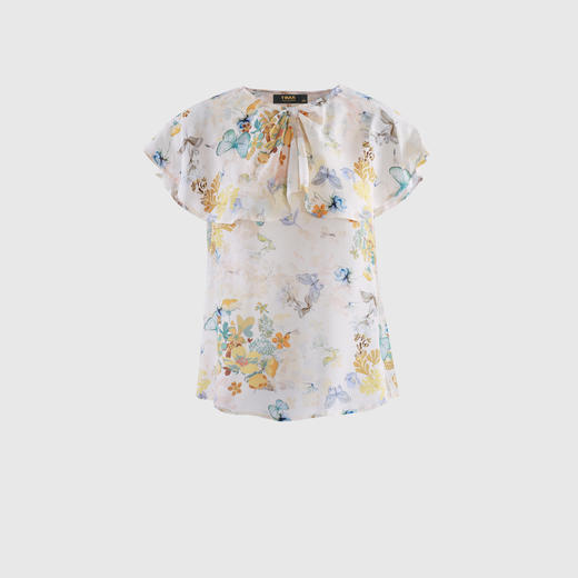 前装饰蝴蝶结领上衣 商品图0