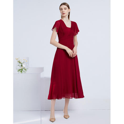 EITIE爱特爱21夏季新款气质优雅压褶收腰显瘦百搭长款礼服连衣裙B2177706 商品图1