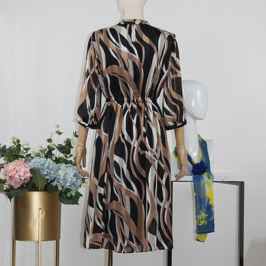 FOCALS福柯斯女装夏季新款雪纺印花半袖收腰显瘦连衣裙F2Y2X118MT 商品图2