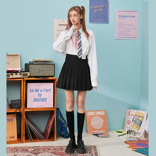 【巴巴爸爸联名】UNIFREE灰色百褶裙半身裙2021年新款西装jk短裙 商品图3