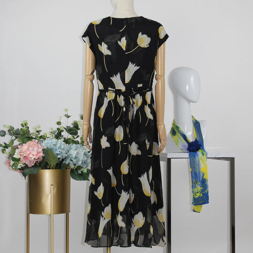 FOCALS福柯斯女装夏季新款桑蚕丝半袖A摆收腰显瘦连衣裙2YBX312YV 商品图2