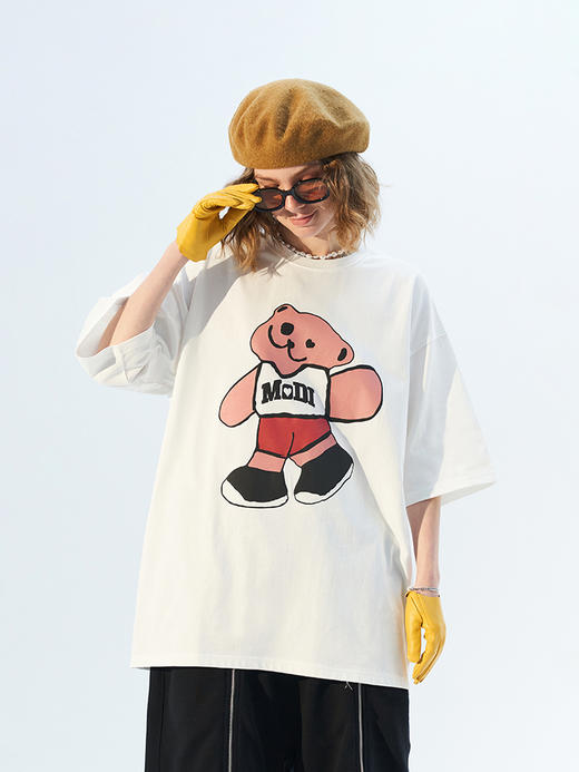 MODITEC 21春夏 彩色抽象小熊宽松短袖 国潮小熊印花情侣短袖 商品图3