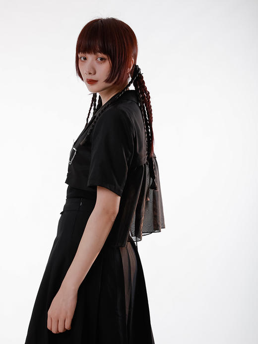 SunsetPark原创设计外套女夏季薄款黑色短袖可拆卸袖皮扣短西装女 商品图3