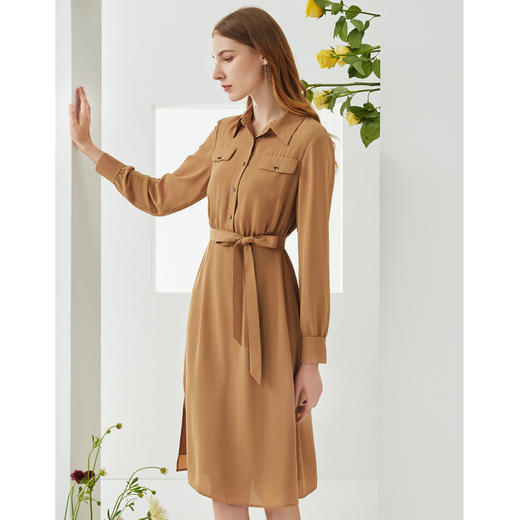 EITIE爱特爱21秋季新款时尚气质翻领收腰职业通勤显瘦衬衫连衣裙C2107826 商品图4