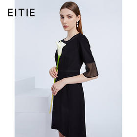 EITIE爱特爱初秋新款时尚性感网纱镂空收腰A摆显瘦连衣裙B2107756