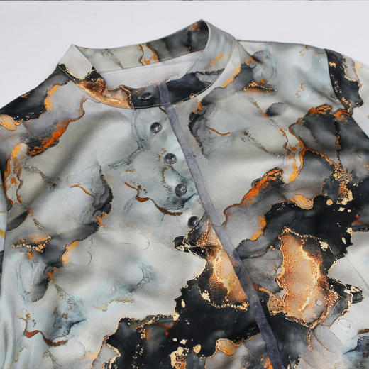 FOCALS福柯斯女装夏季新款真丝半袖大理石印花系带连衣裙F2Y6X108 商品图4