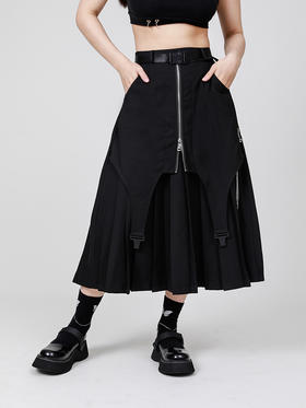 sunsetpark原创半身裙2021年新款夏中长款裙子机能风设计感百褶裙