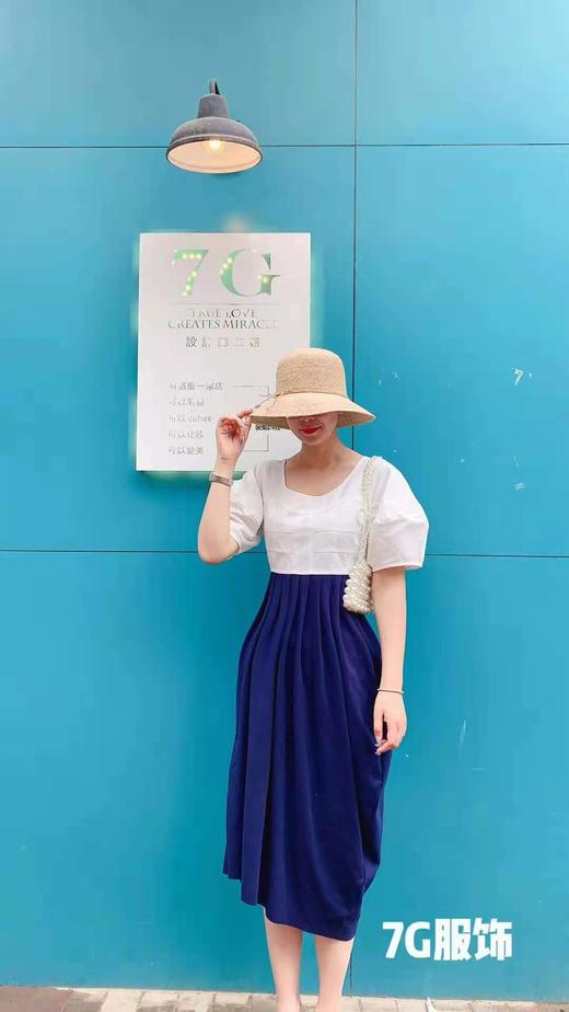 2932#牛仔拼接圆领泡泡袖连衣裙 商品图4