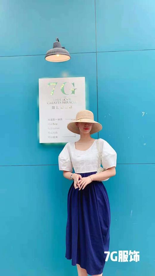 2932#牛仔拼接圆领泡泡袖连衣裙 商品图3