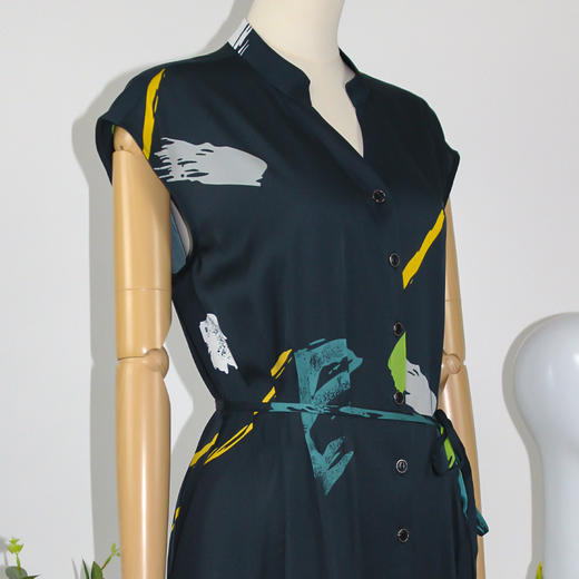 FOCALS福柯斯女装夏季新款桑蚕丝无袖收腰简约风连衣裙F2YBX360GV 商品图3