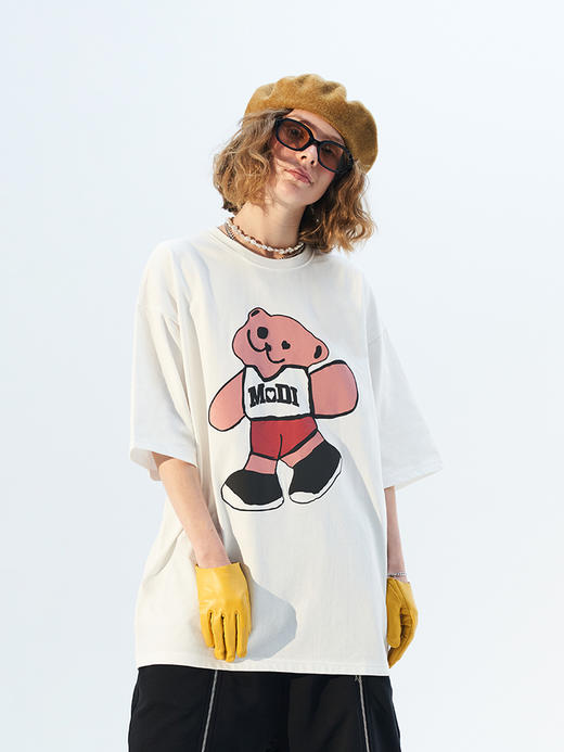 MODITEC 21春夏 彩色抽象小熊宽松短袖 国潮小熊印花情侣短袖 商品图1