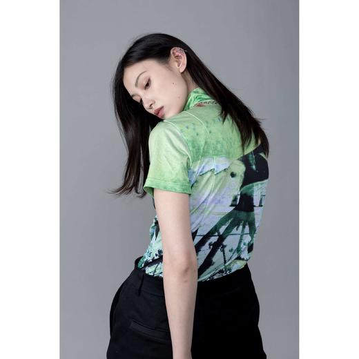 RUSTYNAILL原创Y2K千禧辣妹数码印半高领修身弹力紧身短袖打底女 商品图0