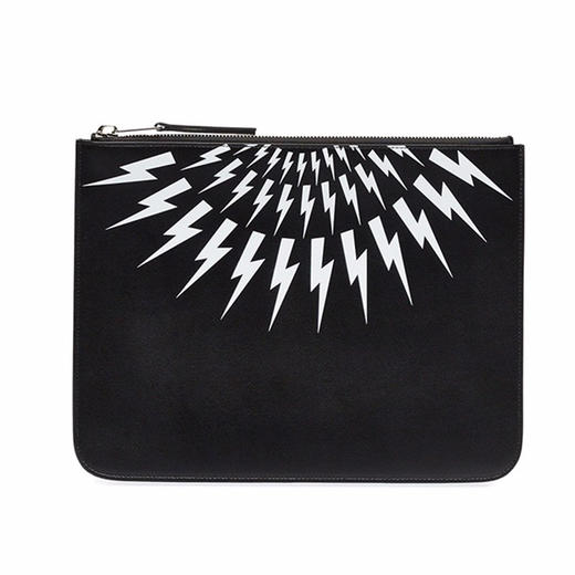 NEIL BARRETT 尼奥·贝奈特 男士牛皮闪电印花商务出差手拿包 黑色 BSG151 H9201 524 商品图0