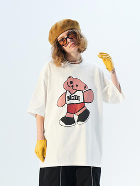 MODITEC 21春夏 彩色抽象小熊宽松短袖 国潮小熊印花情侣短袖