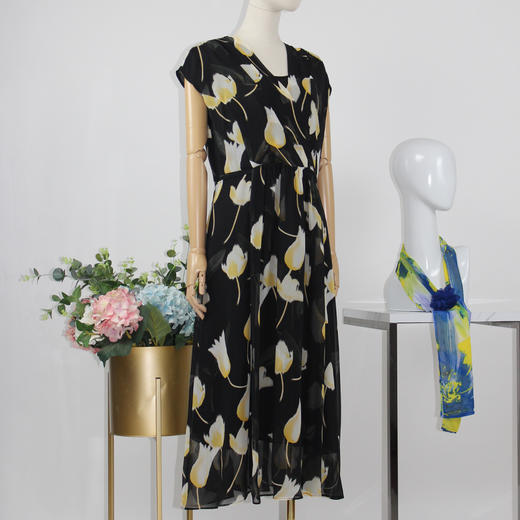 FOCALS福柯斯女装夏季新款桑蚕丝半袖A摆收腰显瘦连衣裙2YBX312YV 商品图1