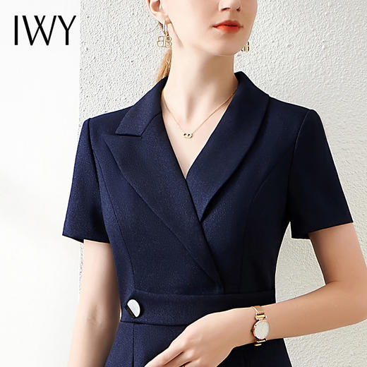 IWY/藏青气质西装连衣裙女短袖职业工作服时尚高端售楼部工装裙OLQ11253 商品图3