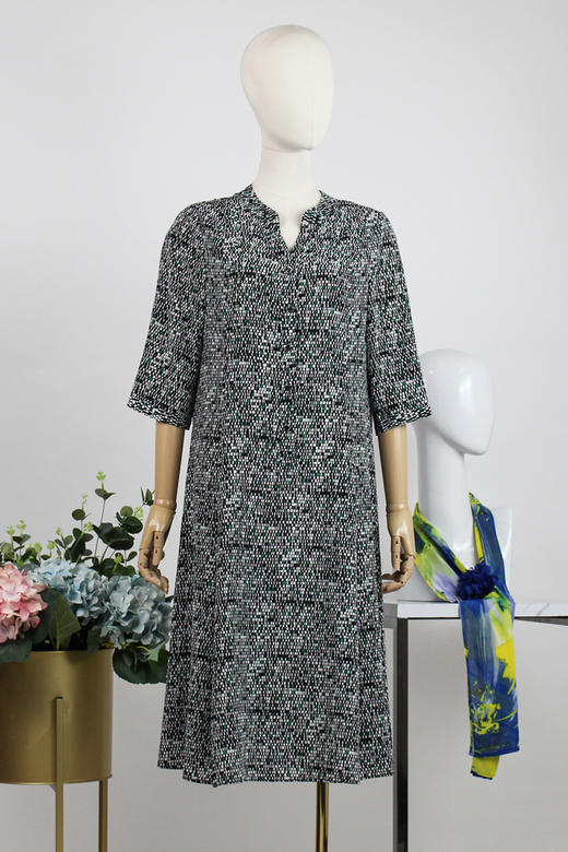 FOCALS福柯斯女装夏季新款桑蚕丝半袖收腰百搭长连衣裙YBBX291GE 商品图4