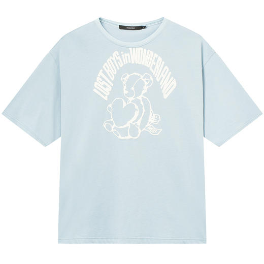 MODITEC21春夏浅蓝手绘小熊字母发泡印花宽松短袖纯棉休闲宽松T恤 商品图4