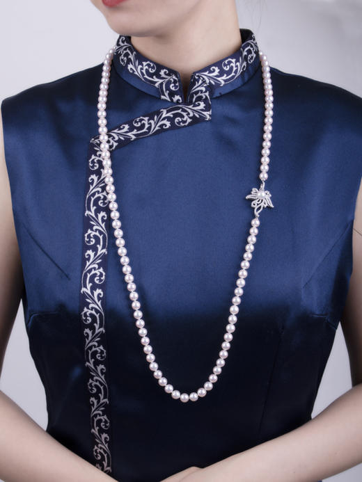 「兰花盘扣」钻石扣天女Akoya珍珠多用途项链7.5-8mm天女Akoya珍珠90cm钻石白金镶嵌兰花盘扣 商品图10