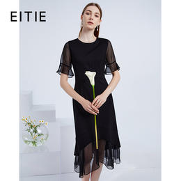 EITIE爱特爱夏季新款优雅气质雪纺网纱拼接包臀显瘦鱼尾连衣裙B2107754