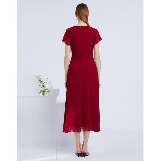 EITIE爱特爱21夏季新款气质优雅压褶收腰显瘦百搭长款礼服连衣裙B2177706 商品图3