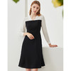 EITIE爱特爱新款时尚气质V领收腰撞色A版显瘦连衣裙C2107818 商品缩略图2
