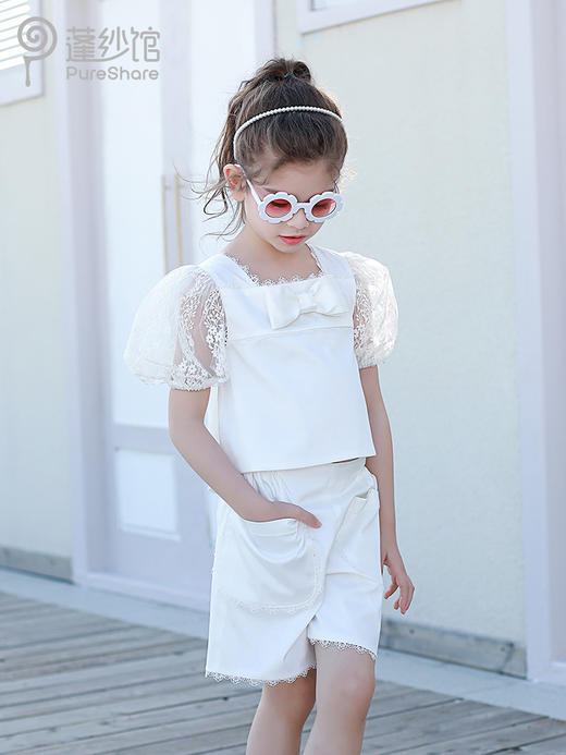pureshare女童T恤夏新款宝宝套装气质可爱短袖上衣短裤两件套-雪梨花两件套 商品图1