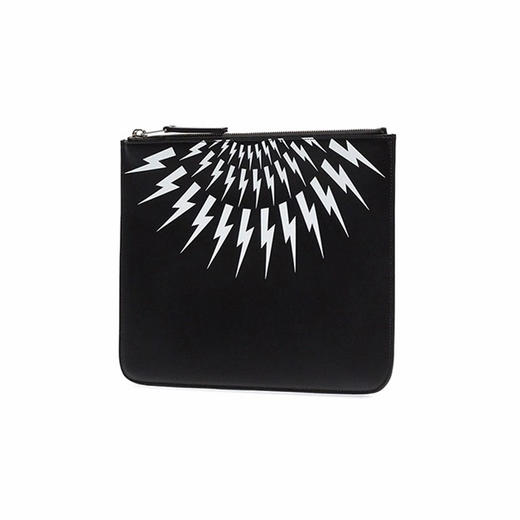 NEIL BARRETT 尼奥·贝奈特 男士牛皮闪电印花商务出差手拿包 黑色 BSG151 H9201 524 商品图1