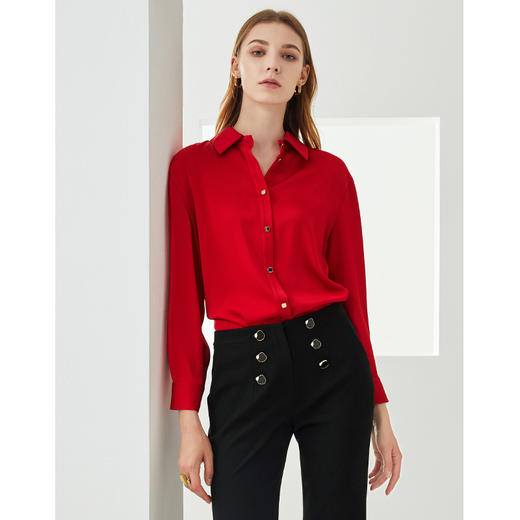 EITIE爱特爱21秋季新款时尚气质宽松压褶舒适显瘦百搭衬衫上衣女C2109802 商品图2