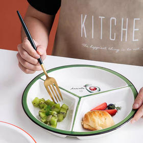 网红菠萝陶瓷分餐盘个性家用儿童分格早餐网红盘子日式餐具一人食-D仓