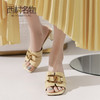 西村名物2021夏季新款仙女风金属扣粗跟拖鞋女外穿方头凉鞋T21AH15011 商品缩略图0