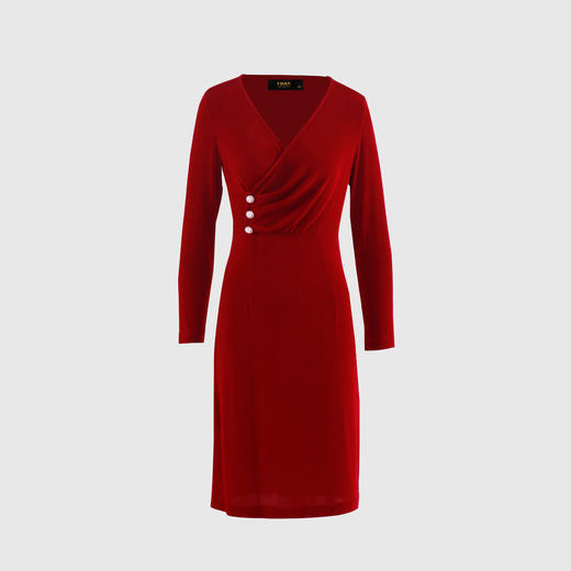 前腰不对称捏褶搭片修身连衣裙 商品图0