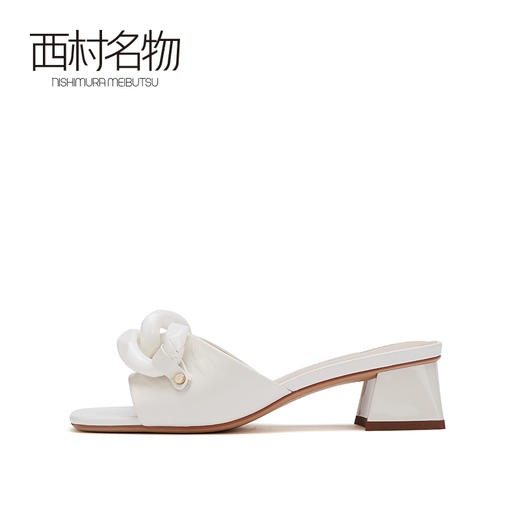 西村名物2021夏季新款真皮低跟外穿时尚沙滩鞋羊皮凉拖半拖24141 商品图3