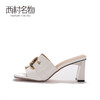 西村名物2021夏季新款仙女风金属扣粗跟拖鞋女外穿方头凉鞋T21AH15011 商品缩略图1