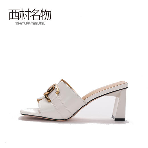 西村名物2021夏季新款仙女风金属扣粗跟拖鞋女外穿方头凉鞋T21AH15011 商品图1