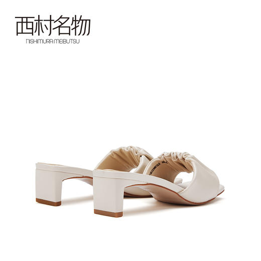 西村名物2021夏季新款复古风时尚褶皱外穿粗跟一字拖女拖鞋T21AH15011 商品图3