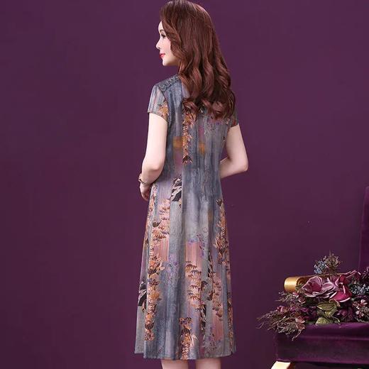 WXY-K9-21003W新款轻奢优雅气质修身立领蕾丝拼接真丝印花连衣裙 商品图2