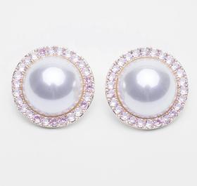 特价秒杀 微瑕疵  C.LP.Y 大珍珠粉钻耳环 粉色CLPY01-100-2. 潮快闪[福利品]