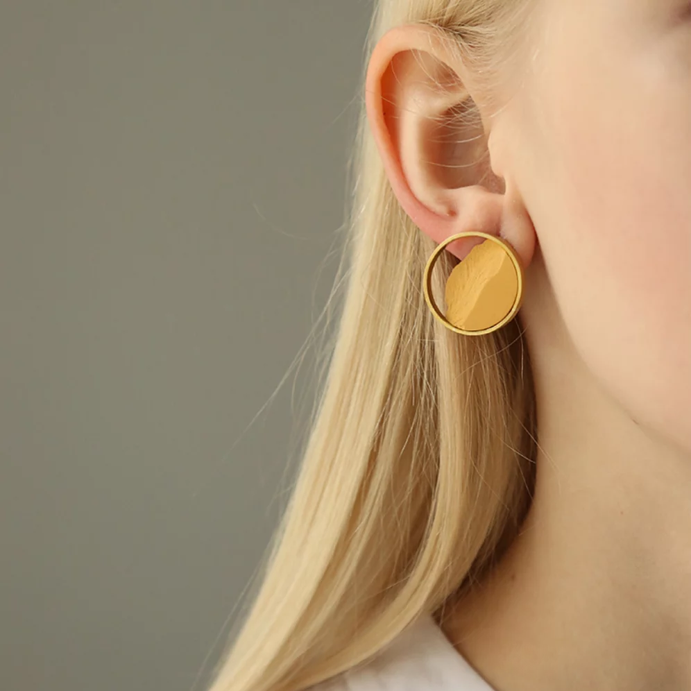 北京仓｜dsnú-Circulares-橙瓷 浮雕 耳钉 ［西班牙设计师］