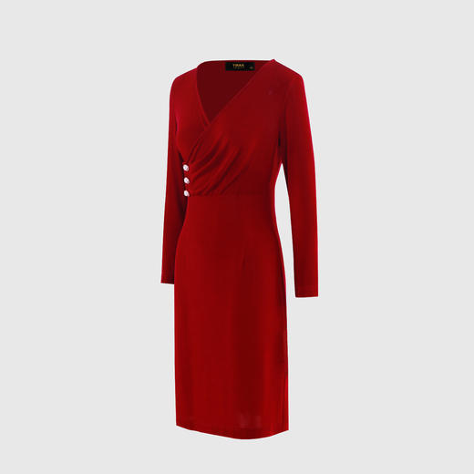 前腰不对称捏褶搭片修身连衣裙 商品图1