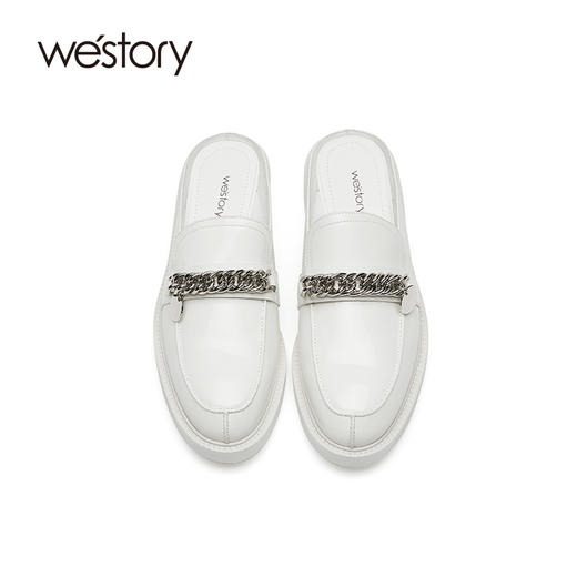westory女鞋2021夏季新款真皮厚底平底一字拖室内W21AH52551 商品图3