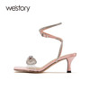 westory女鞋2021夏季新款羊皮仙女亮片细跟一字带凉鞋W21BG60881 商品缩略图1