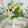 【听见下雨的声音】白百合3朵 绿康5 白色洋桔梗5朵 绿色小雏菊2 龟背竹2 尤加利大圆叶2小支（王嘻嘻设计） 商品缩略图1