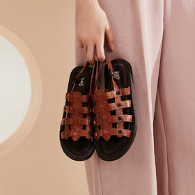 夏季新款舒适牛皮平底休闲女凉鞋罗马风运动凉鞋