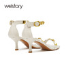 westory女鞋2021夏季新款漆皮铆钉小猫跟一字带凉鞋W21BG60911 商品缩略图2