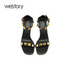 westory女鞋2021夏季新款漆皮铆钉小猫跟一字带凉鞋W21BG60911 商品缩略图3