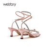 westory女鞋2021夏季新款羊皮仙女亮片细跟一字带凉鞋W21BG60881 商品缩略图2
