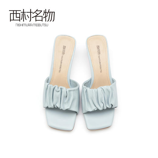 西村名物2021夏季新款复古风时尚褶皱外穿粗跟一字拖女拖鞋T21AH15011 商品图2